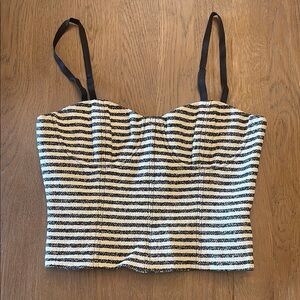 Alice and Olivia Striped Navy and White structured top with zip back